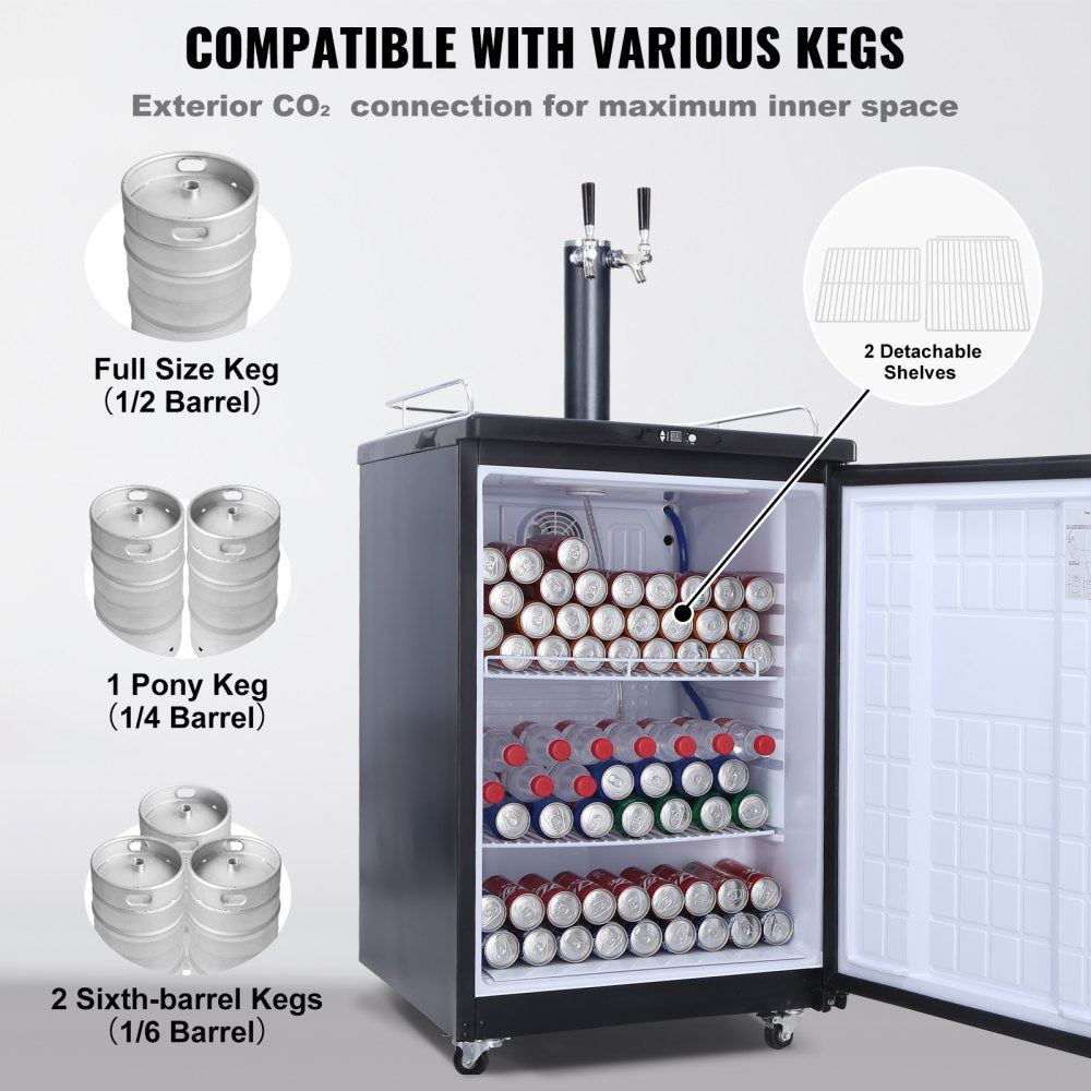 BF163-2 - Dual Tap Draft Beer Kegerator for Full-Size Kegs, Stainless Steel