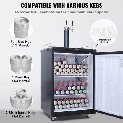 BF163-2 - Dual Tap Draft Beer Kegerator for Full-Size Kegs, Stainless Steel