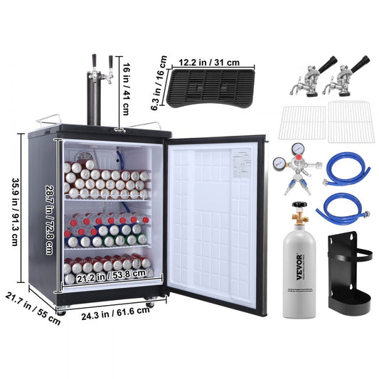 BF163-2 - Dual Tap Draft Beer Kegerator for Full-Size Kegs, Stainless Steel