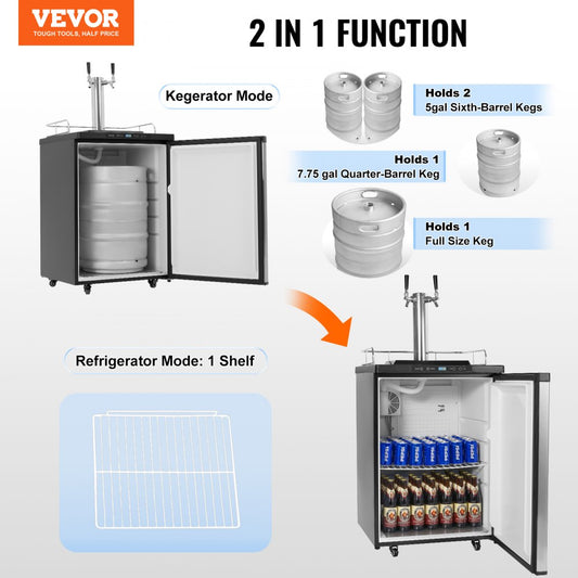 BM-162 - 162L Dual Tap Beer Kegerator with Adjustable Temperature and CO2 Cylinder