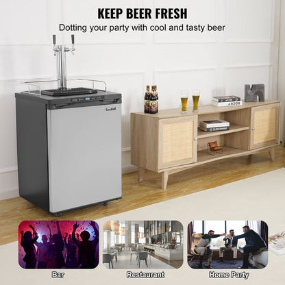 BM-162 - 162L Dual Tap Beer Kegerator with Adjustable Temperature and CO2 Cylinder