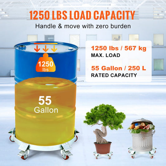 55-1250-1 - Heavy-Duty 55-Gallon Drum Dolly with 1250 lbs Capacity
