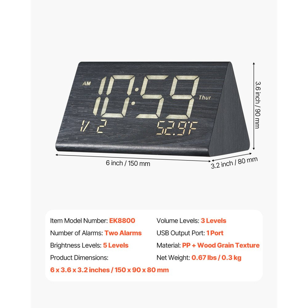 EK8800 - Elegant Dual Alarm Clock with USB & Night Light Features