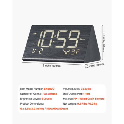 EK8800 - Elegant Dual Alarm Clock with USB & Night Light Features