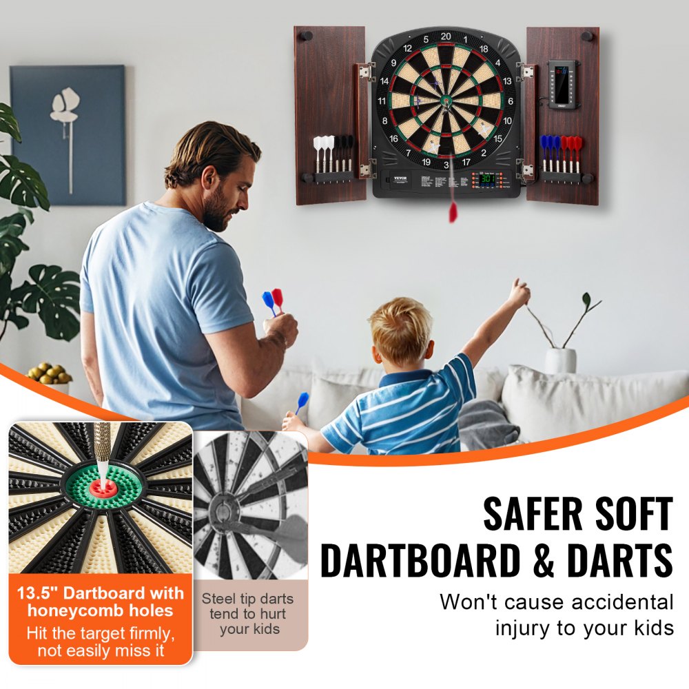 9176WD - 13.5" LED Dartboard Cabinet Set for 1-8 Players