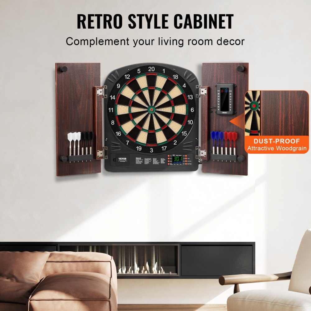 9176WD - 13.5" LED Dartboard Cabinet Set for 1-8 Players