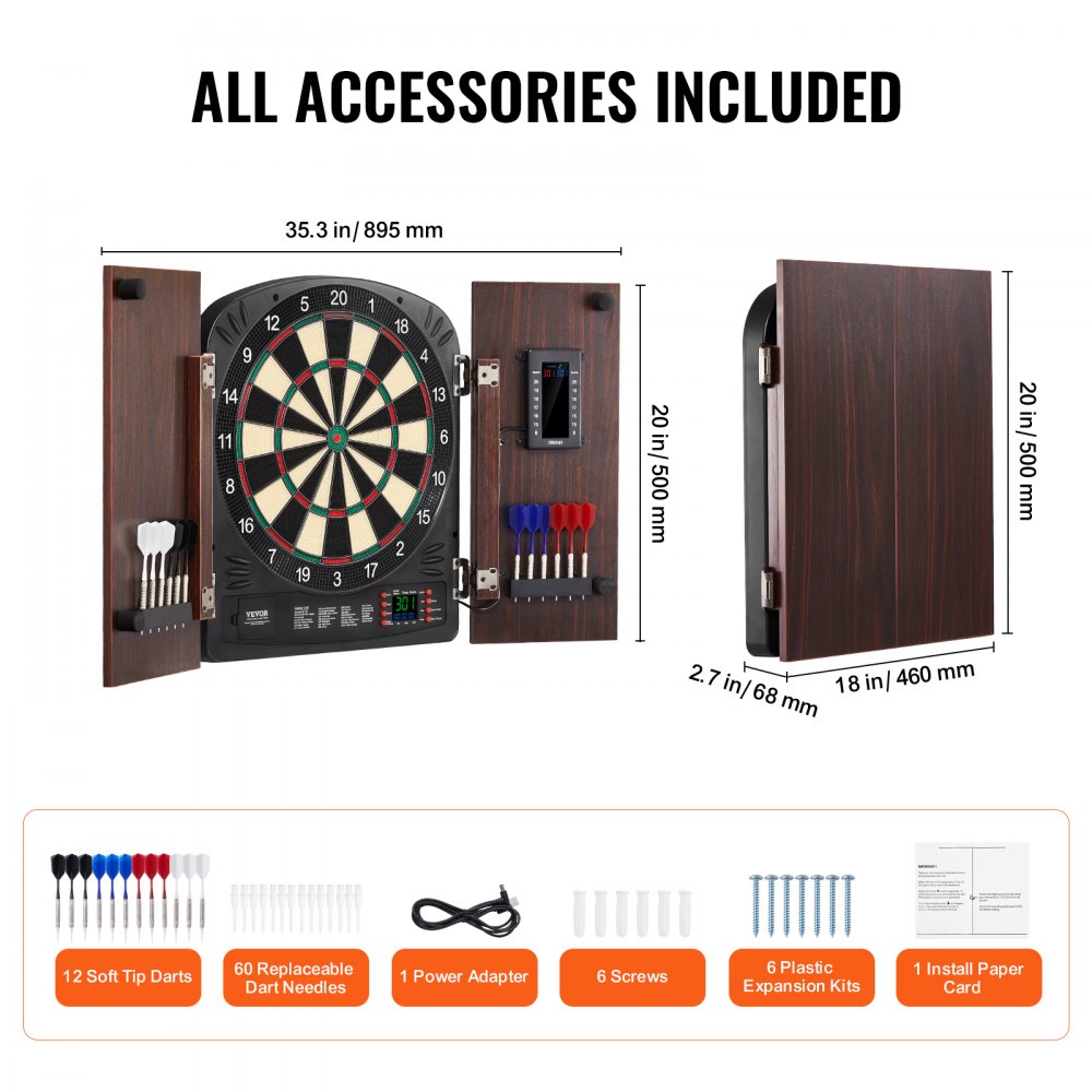 9176WD - 13.5" LED Dartboard Cabinet Set for 1-8 Players