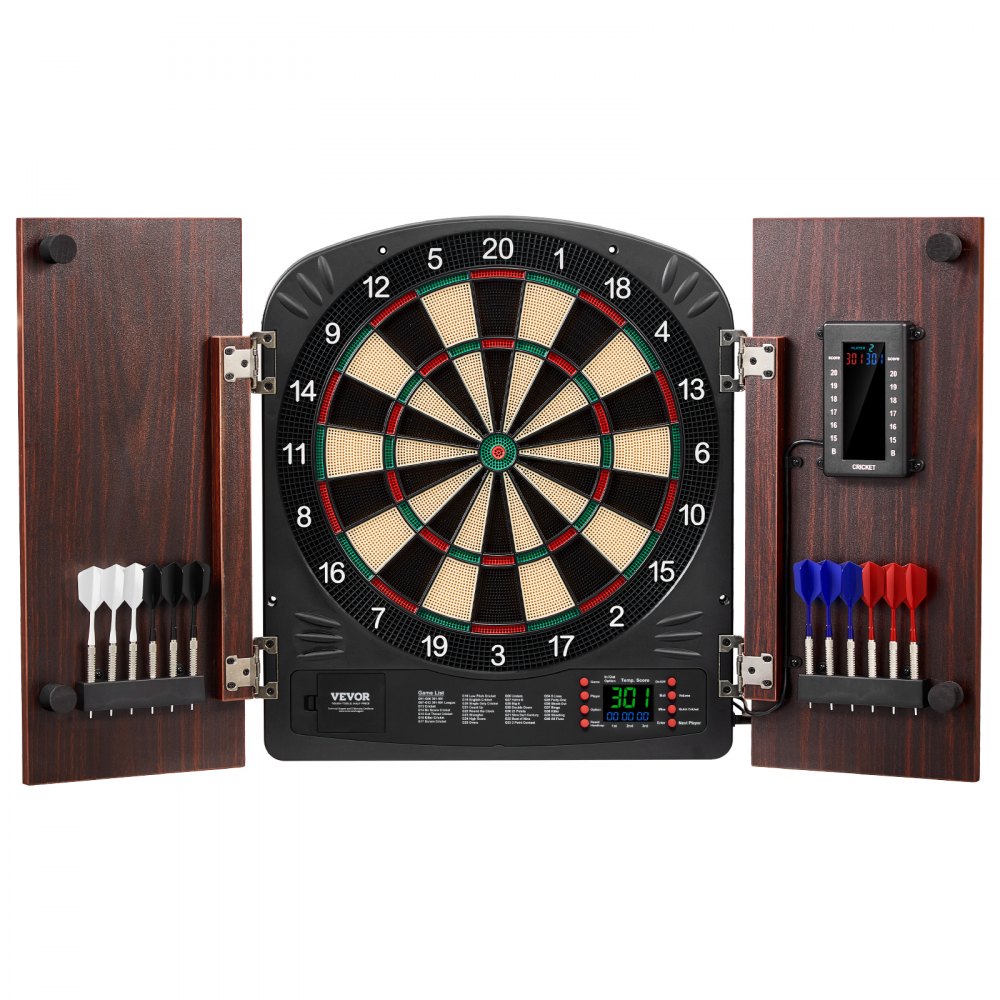 9176WD - 13.5" LED Dartboard Cabinet Set for 1-8 Players