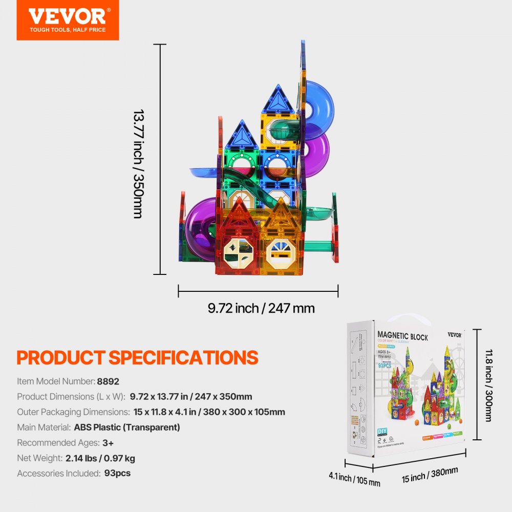 8892 - 93 PCS Magnetic Marble Run for Creative Kids Play