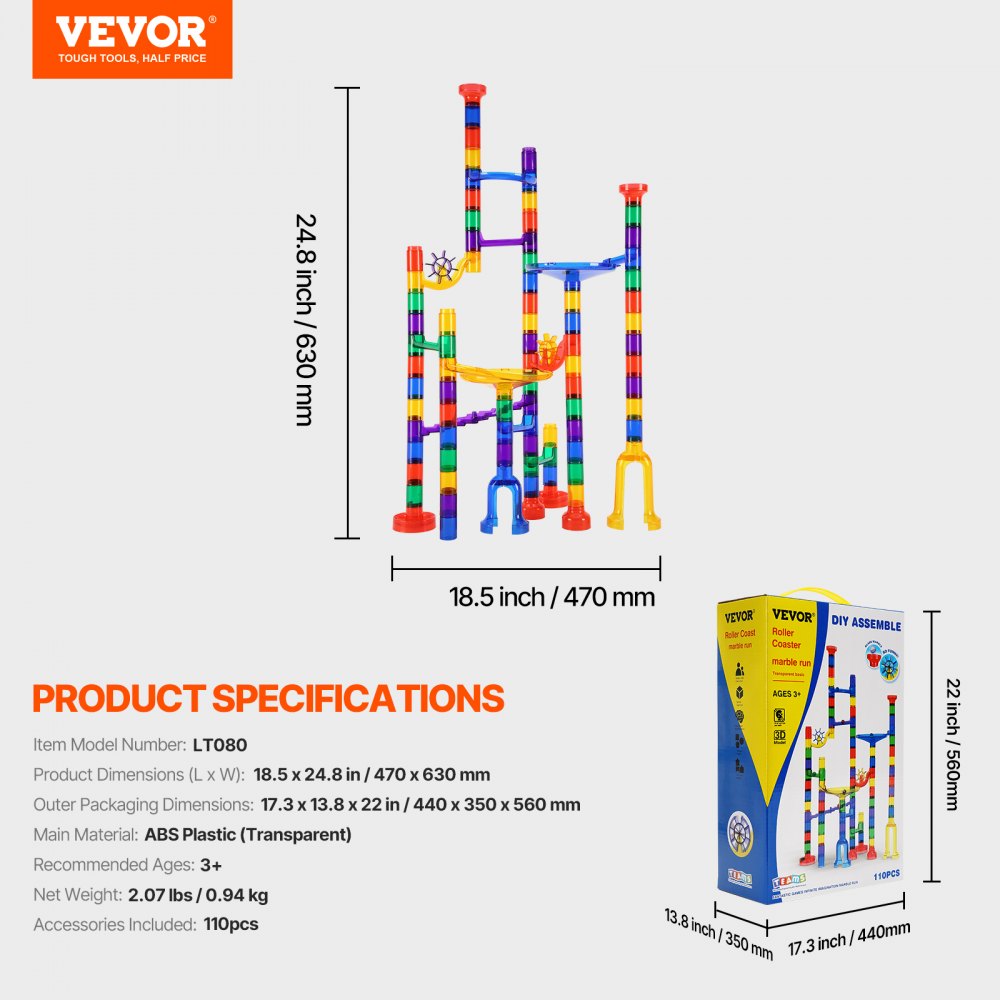 LT080 - 110 PCS Motorized Marble Run Set for Kids' Learning Fun