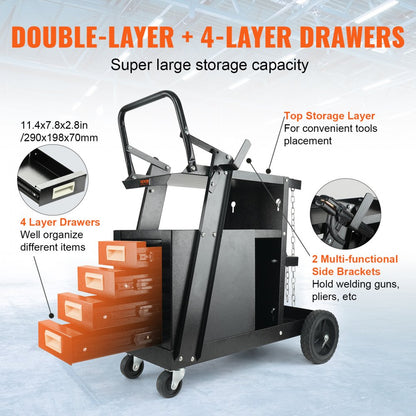 WT-78-A - Compact 2-Tier Welding Cart for Small Welders and Tools