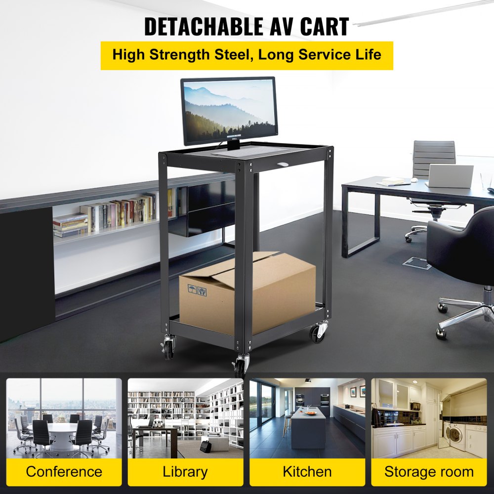ECTCAV-0D - Height-Adjustable AV Cart, 26" x 24" x 18", 150 lbs Capacity