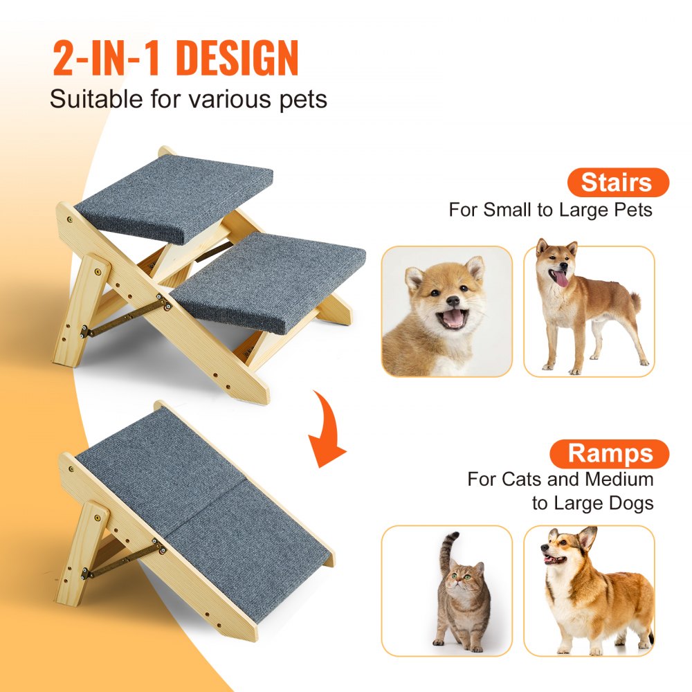 ZD-19-02 - VEVOR 2-in-1 Foldable Dog Stairs with Non-Slip Comfort