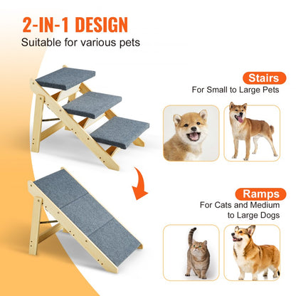 ZD-19-03 - 2-in-1 Wooden Pet Stairs & Ramp for Easy Access