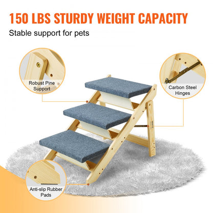 ZD-19-03 - 2-in-1 Wooden Pet Stairs & Ramp for Easy Access