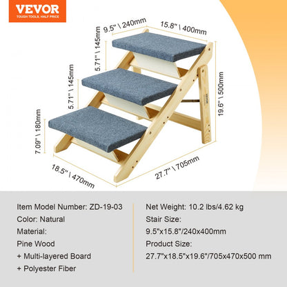 ZD-19-03 - 2-in-1 Wooden Pet Stairs & Ramp for Easy Access