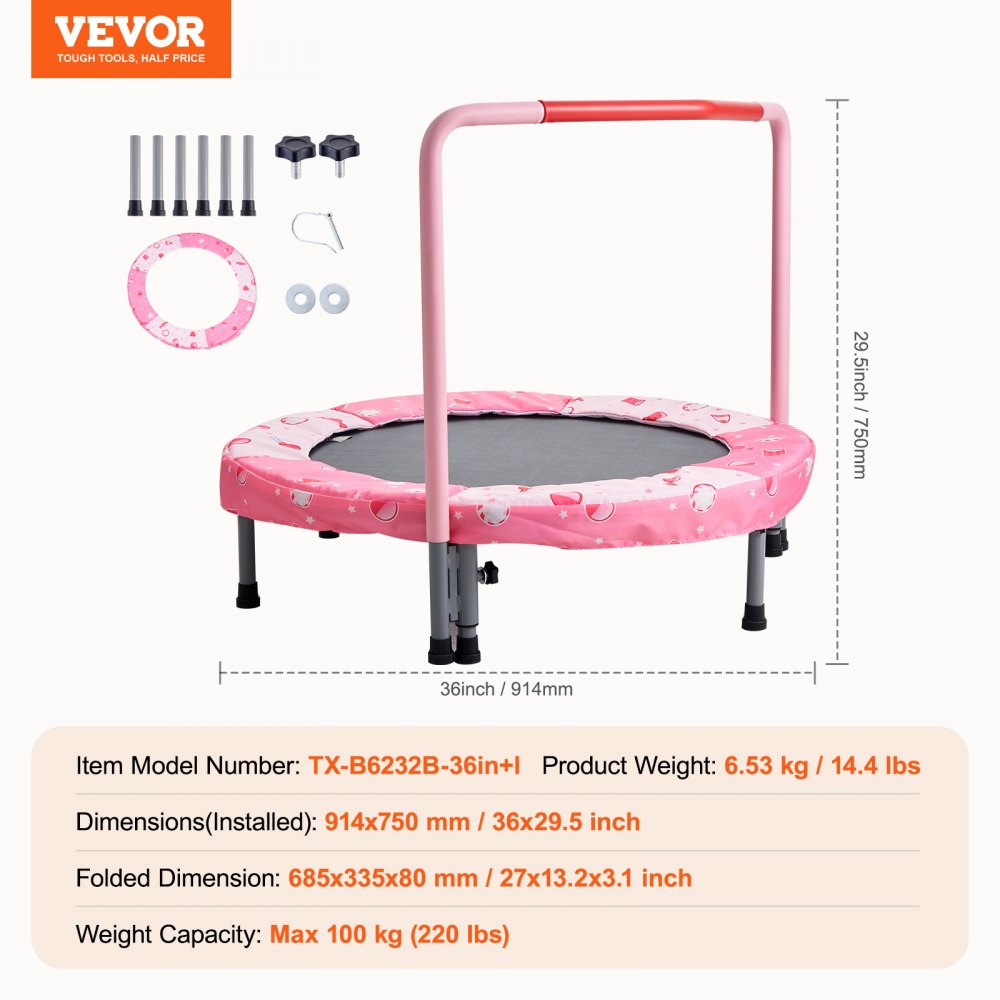 TX-B6232B-36in+I - Foldable 36" Kid's Trampoline with Colorful Jumping Mat