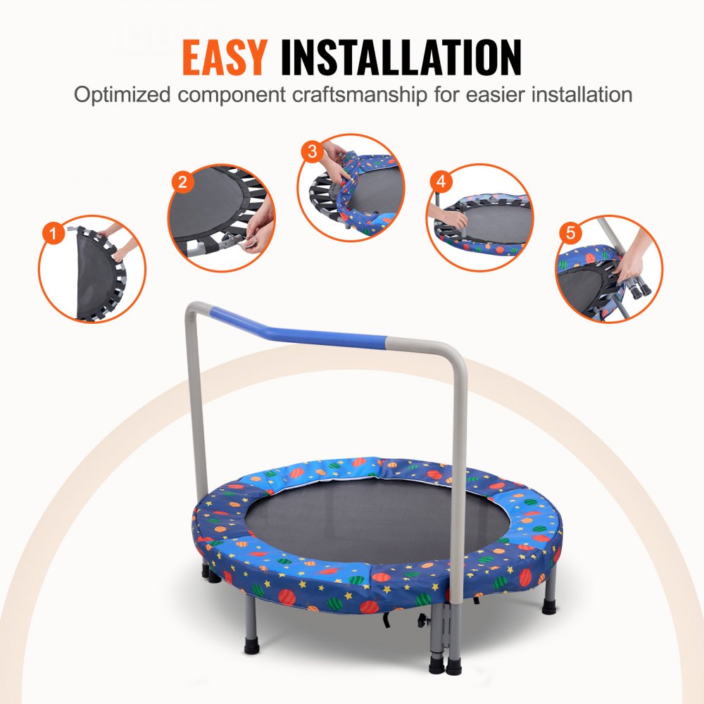 TX-B6232B-36in+I - 36" Durable Kids Trampoline, Indoor/Outdoor, Foldable Design