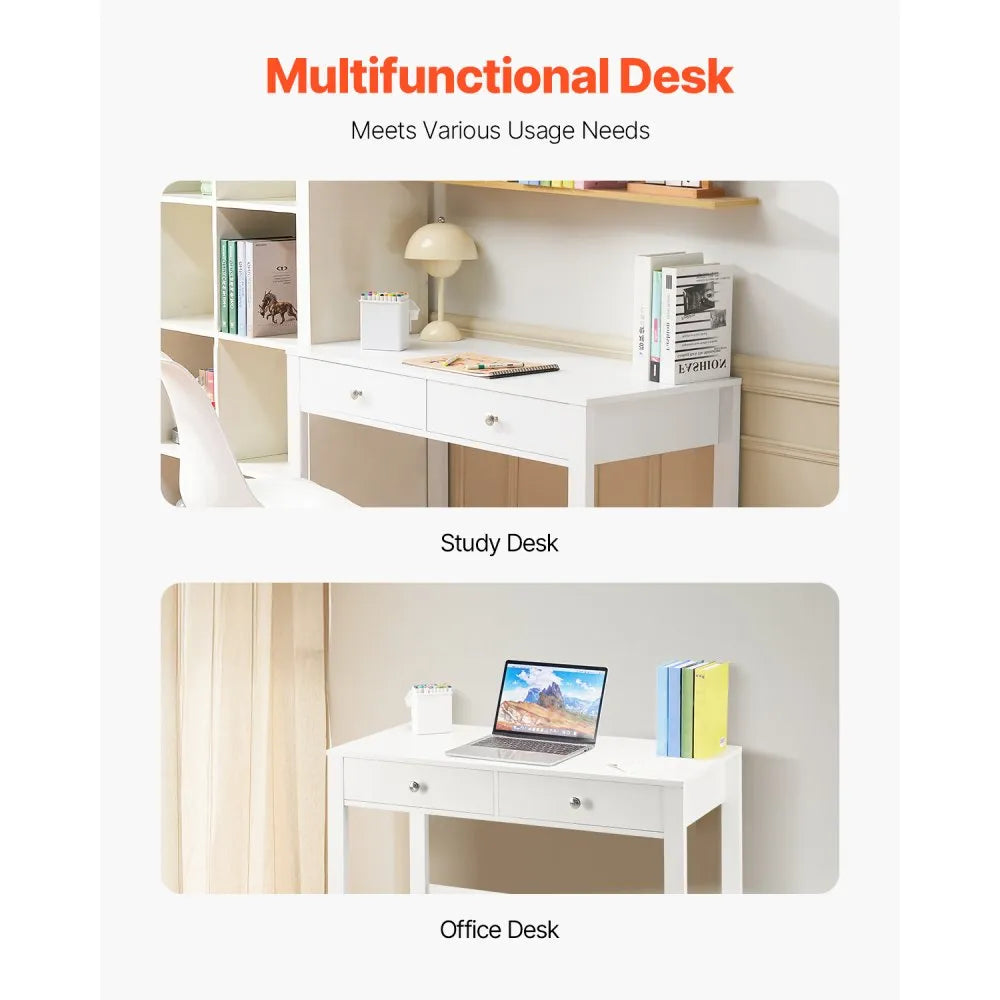 KLCH-02 - Compact White Kids' Desk with 2 Drawers for Organized Study