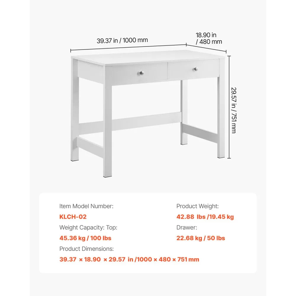 KLCH-02 - Compact White Kids' Desk with 2 Drawers for Organized Study