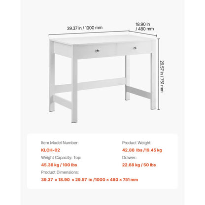 KLCH-02 - Compact White Kids' Desk with 2 Drawers for Organized Study