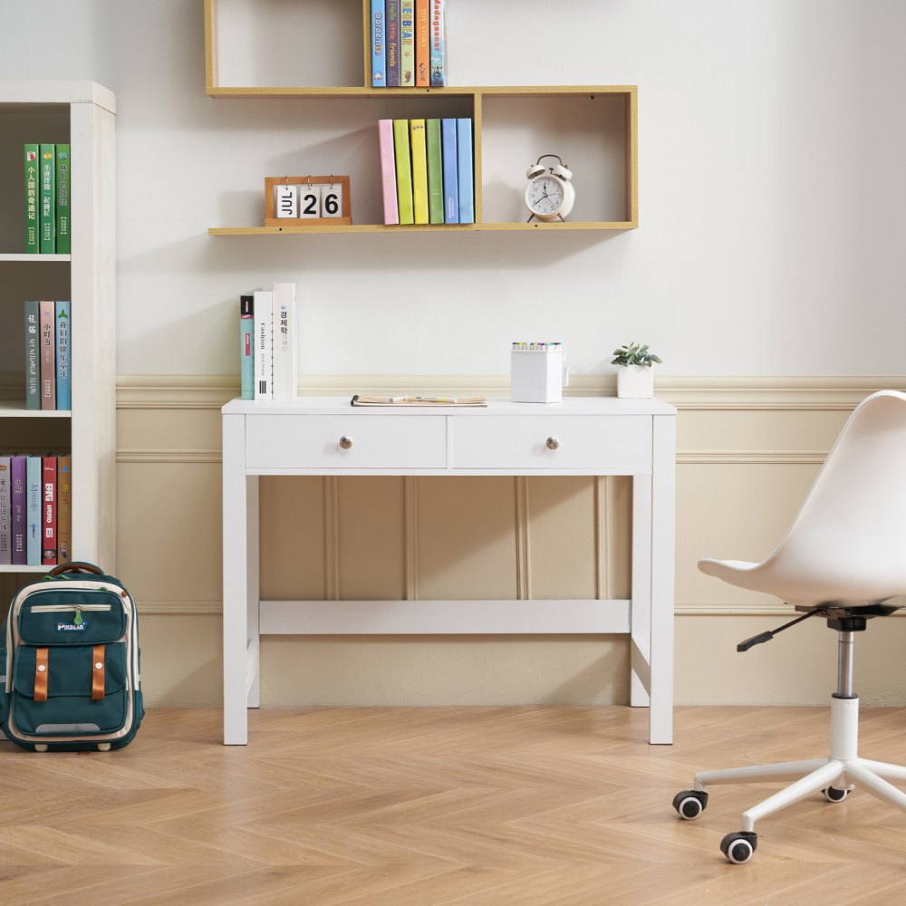 KLCH-02 - Compact White Kids' Desk with 2 Drawers for Organized Study