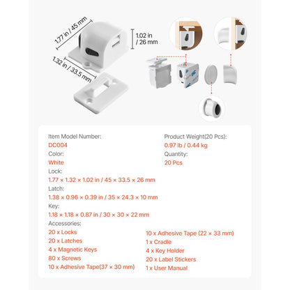 DC004-20+4 - Magnetic Child Safety Locks for Cabinets - 20 Pack