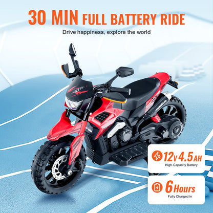 DLS-09 - 12V Kids Motorcycle with Bluetooth, LED Lights, Non-Slip Tires