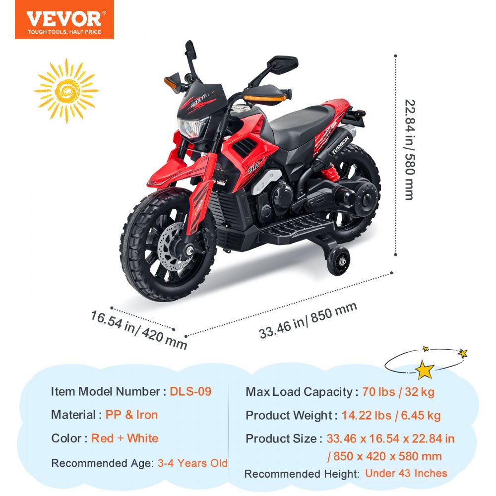 DLS-09 - 12V Kids Motorcycle with Bluetooth, LED Lights, Non-Slip Tires