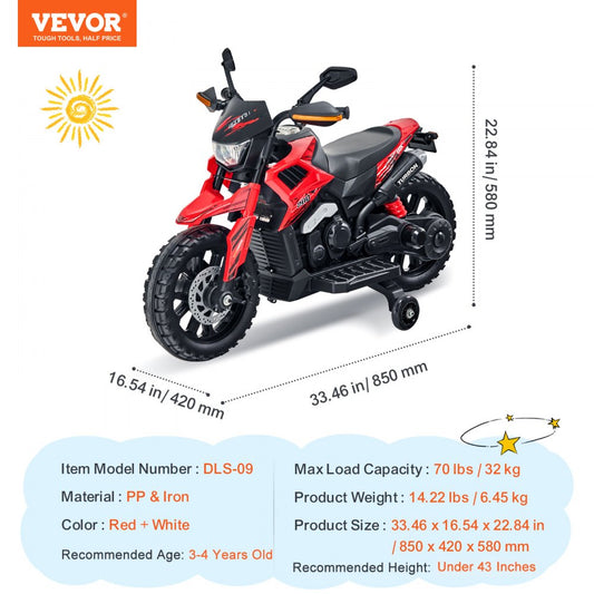 DLS-09 - 12V Kids Motorcycle with Bluetooth, LED Lights, Non-Slip Tires