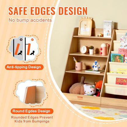 IVY-VVR-0056 - 4-Tier Wooden Kids Bookshelf for Organized Playrooms