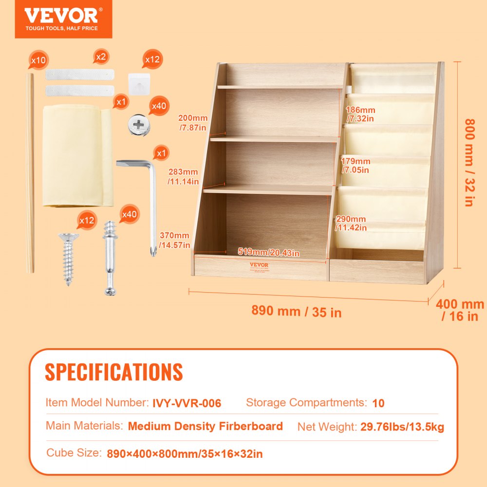 IVY-VVR-0056 - 4-Tier Wooden Kids Bookshelf for Organized Playrooms