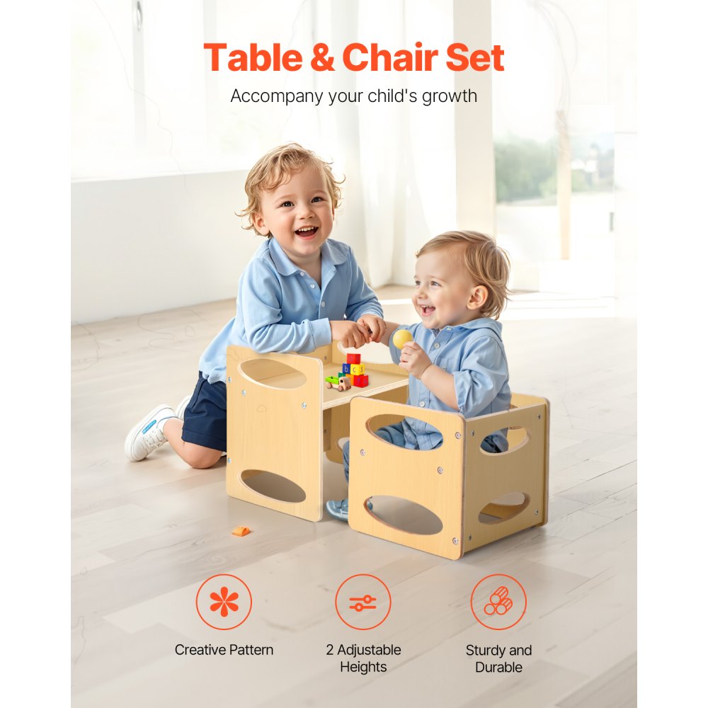SYD03 - Durable Montessori Table & Chair Set, 15"x12" & Adjustable Heights