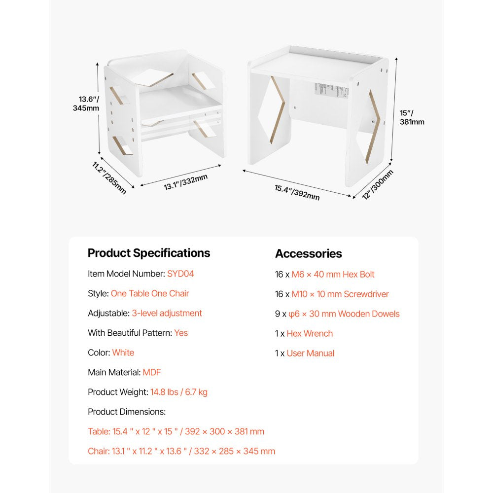 SYD04 - Montessori Set: Adjustable Weaning Table & Chair - 15.4"x12"x15"