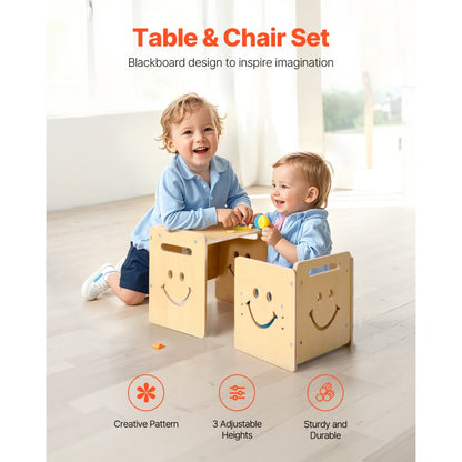 SYD01 - Adjustable Height Montessori Table and Chair Set with Chalkboard Surface