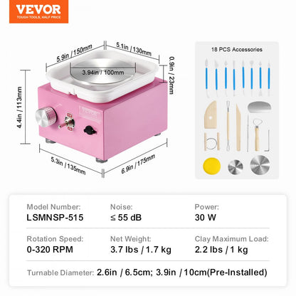 LSMNSP-515 - Compact Mini Pottery Wheel with 0-320 RPM Speed and Tools