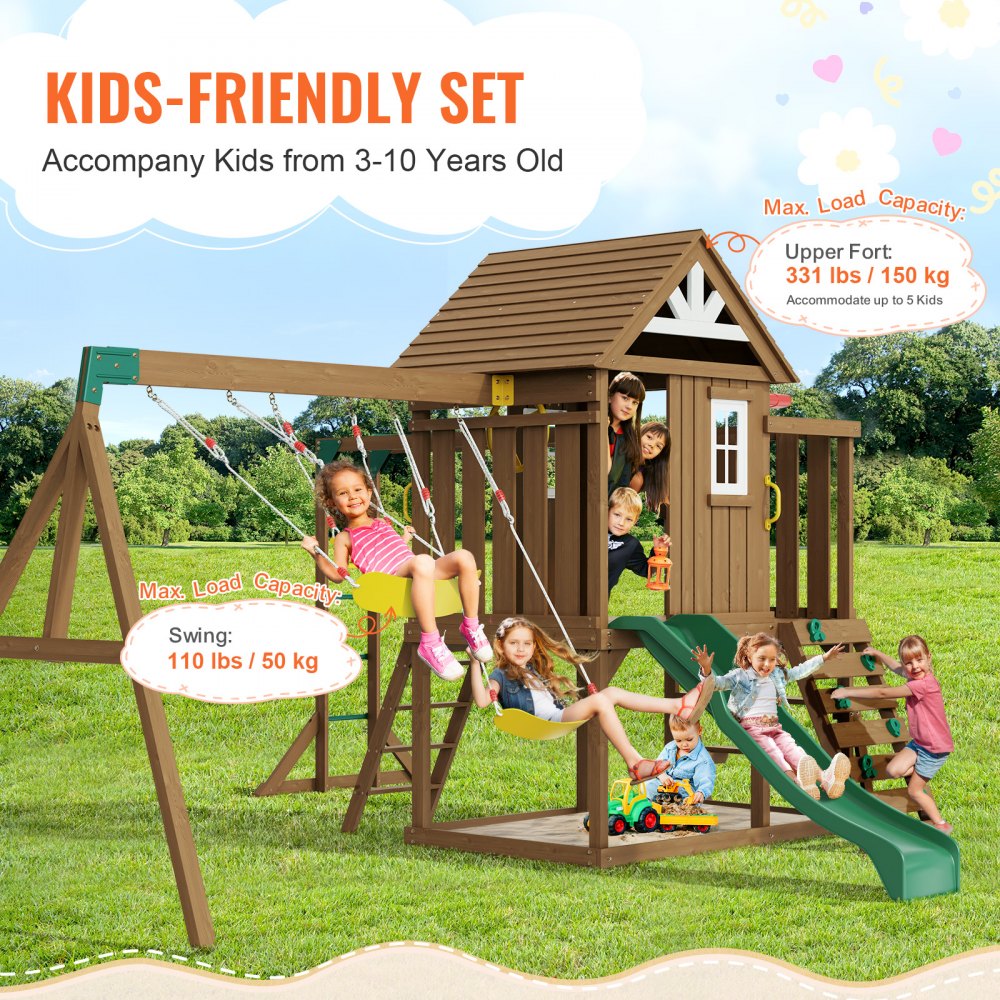 TLG92010 - Cedar 10-in-1 Swing Set with 6ft Slide & Sandbox
