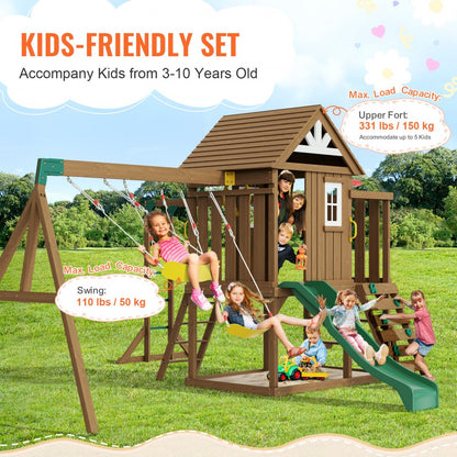 TLG92010 - Cedar 10-in-1 Swing Set with 6ft Slide & Sandbox