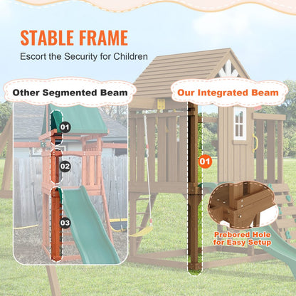 TLG92010 - Cedar 10-in-1 Swing Set with 6ft Slide & Sandbox
