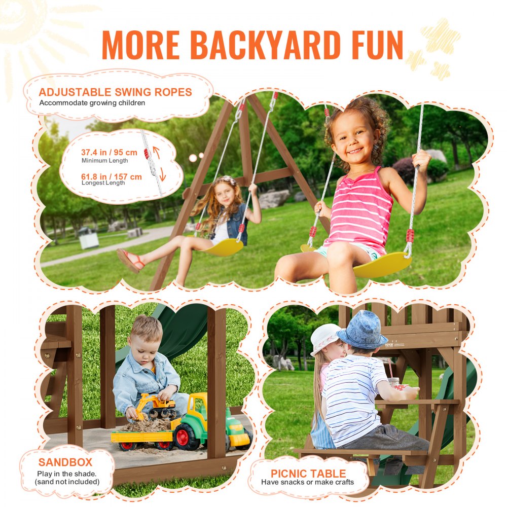 TLG92010 - Cedar 10-in-1 Swing Set with 6ft Slide & Sandbox