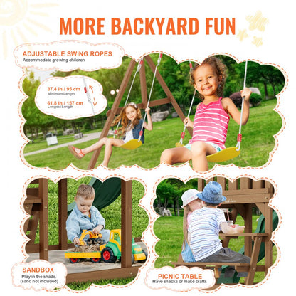 TLG92010 - Cedar 10-in-1 Swing Set with 6ft Slide & Sandbox