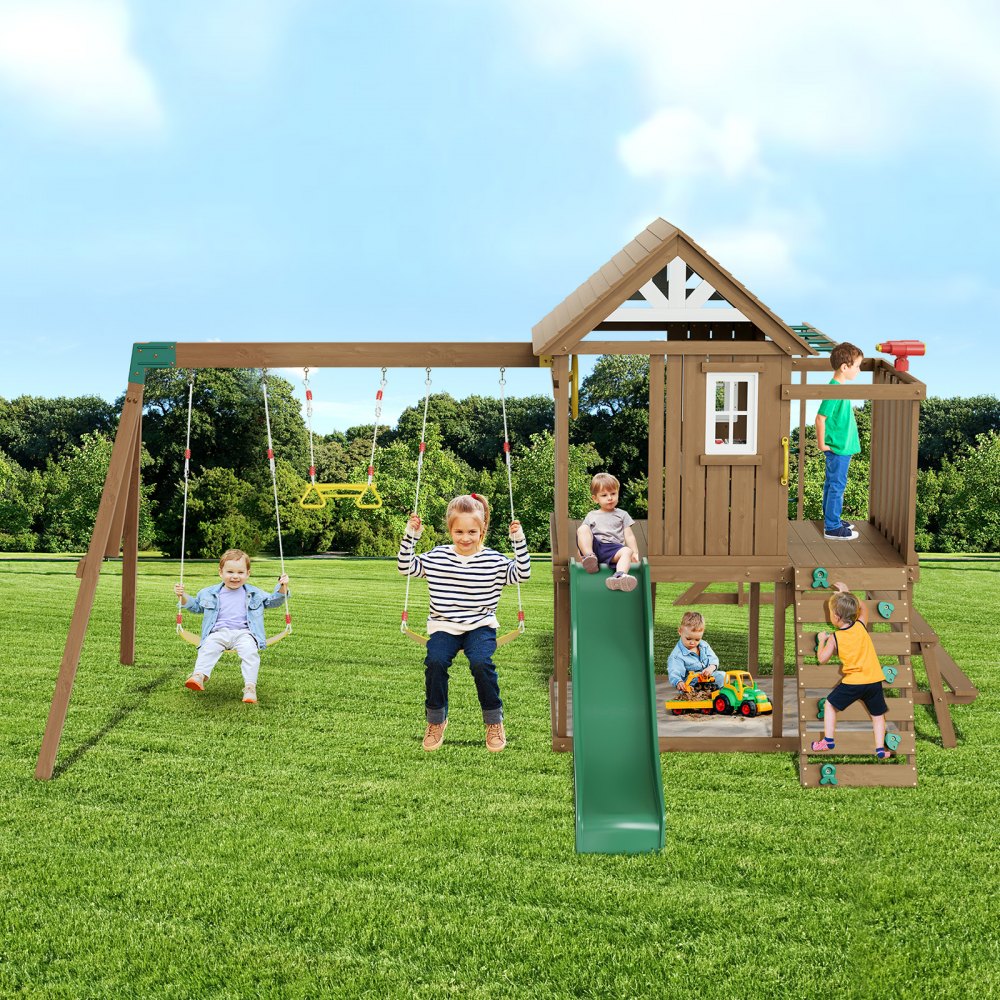 TLG92010 - Cedar 10-in-1 Swing Set with 6ft Slide & Sandbox