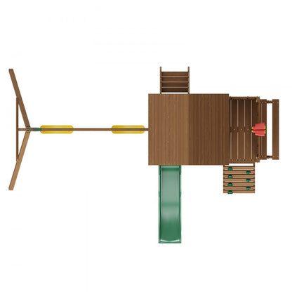 TLG92009 - Durable Cedar 9-in-1 Kids Swing Set with Slide and Kitchen Fort