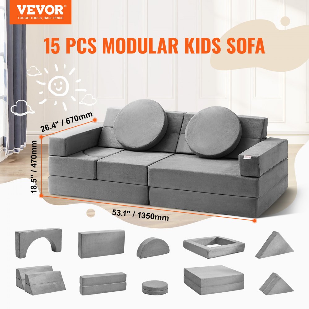ETW001-11 - 15-Piece Kids Modular Couch for Imagination and Play