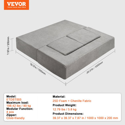 ETDST005 - Modular Kids Sofa 39.37" Soft Suede for Creative Play