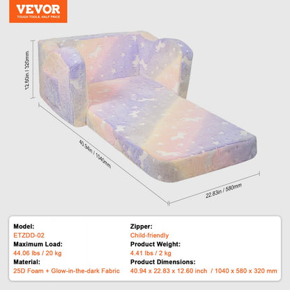 ETZDD-02 - Glow-in-the-Dark Kids Couch & Play Mat, Soft & Safe