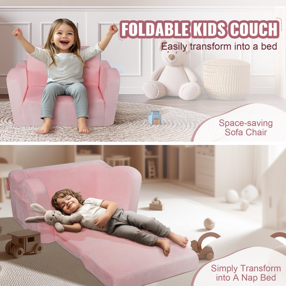 FL-XY-1 - Foldable Velvet Kids Sofa Chair, Comfy Play Mat for Ages 18+