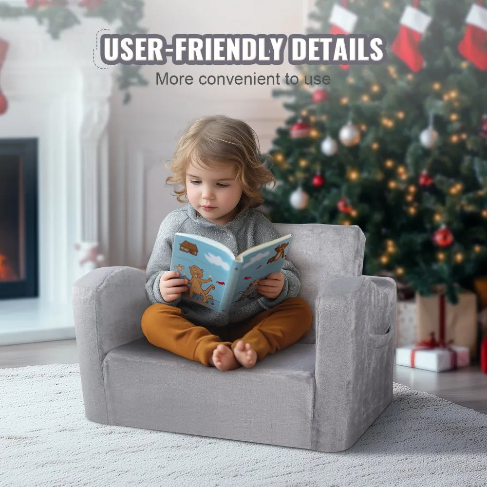 FL-XY-3 - Comfy Foldable Kids Sofa Chair with Removable Velvet Cover