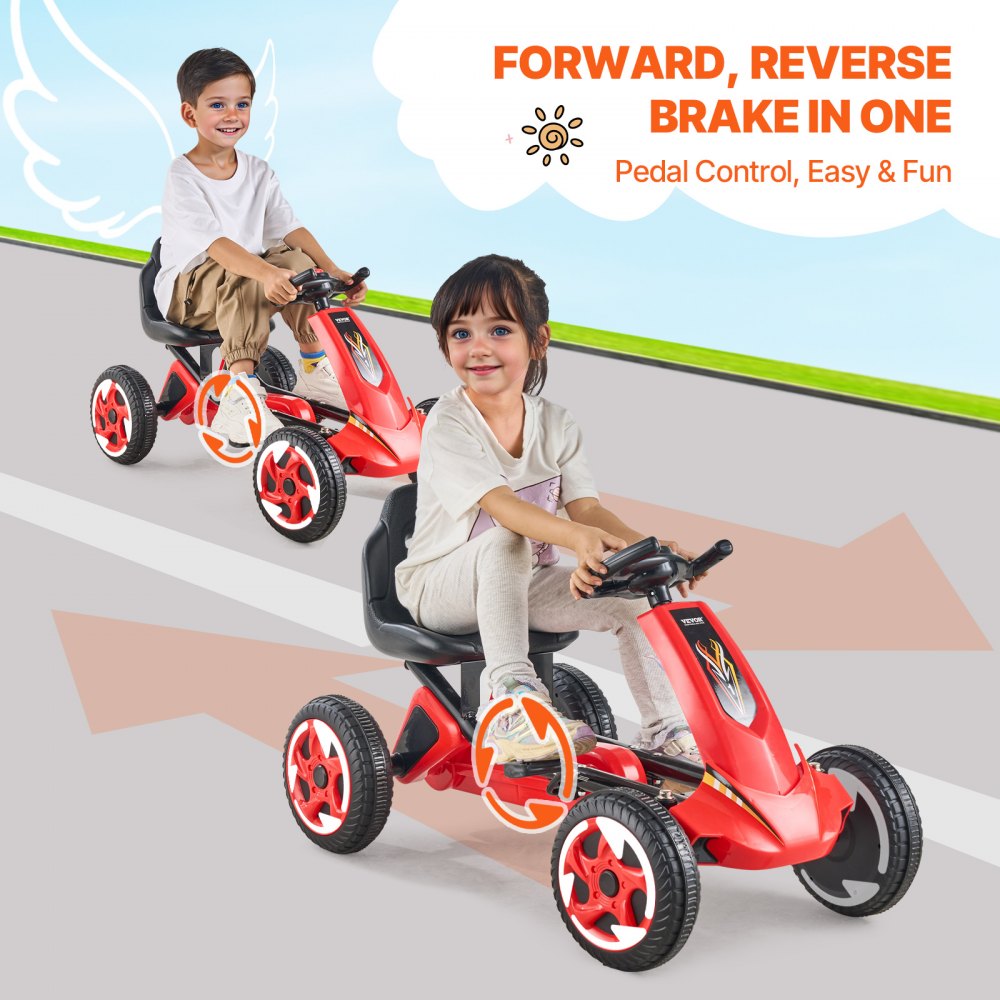 E01-1 - Adjustable Seat 4-Wheel Go Kart for Kids 3-8 Years