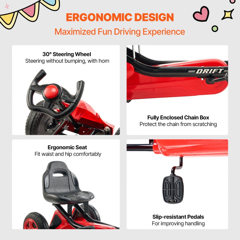 E01-1 - Adjustable Seat 4-Wheel Go Kart for Kids 3-8 Years